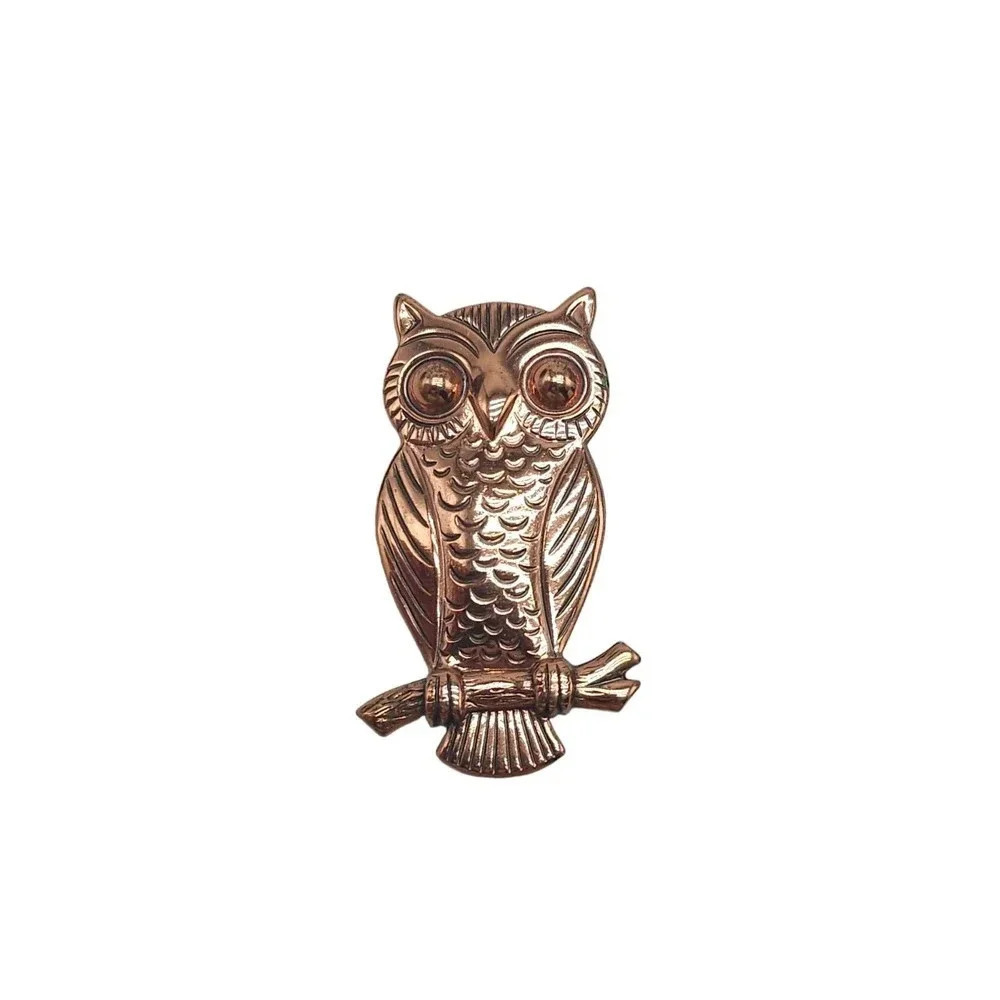 Dainty Copper Owl Brooch Pin Vintage Mid Century Modern